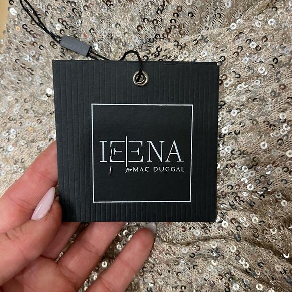 IEENA FOR MAC DUGGAL 26598 V-Neck Sequin Wrap Waist Slit Gown Nude 24 NEW - Picture 5 of 9